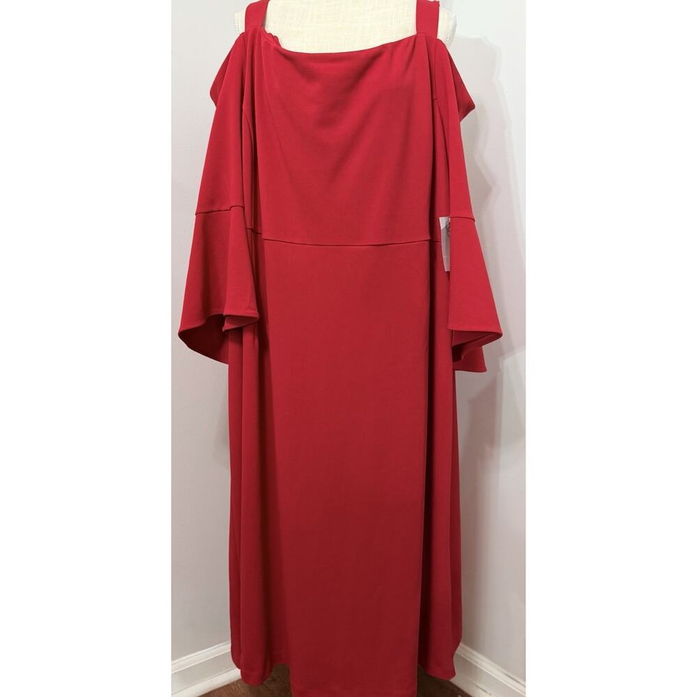 NEW Catherines Dress Solid Red Cold Shoulder Holiday Midi Plus Size 5X NWT $89